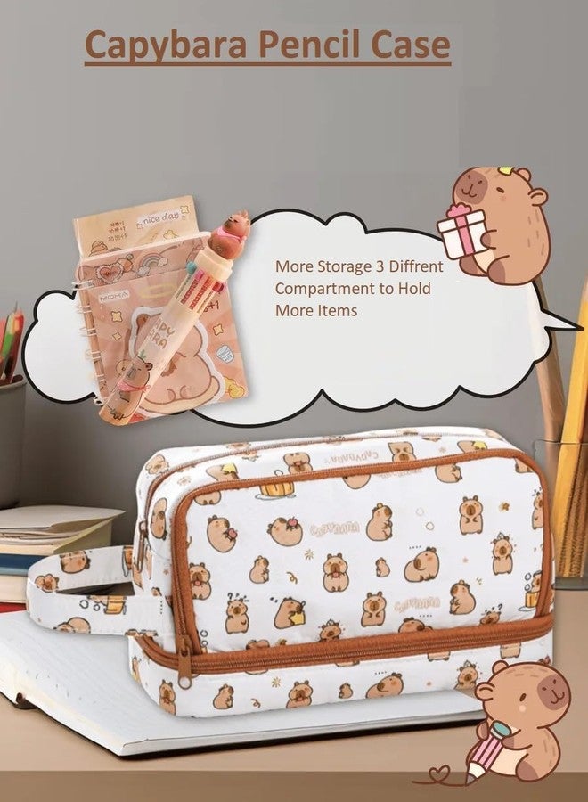 HAV CREATION Pencil Pouch for Girls & Boys | Large Capacity Capybara Stationery Pouch | Pencil Box for School & College | Kawaii Stationary Pouch | Gift for Kids Multicolor [Pack of 1] - Image 2